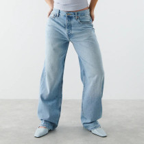 Pantalones vaqueros sueltos de color azul claro para mujer Pantalones vaqueros rectos de pierna ancha