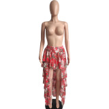 Falda larga de patchwork con estampado de gasa para mujer