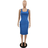 women's solid color tight fitting sexy tank dress