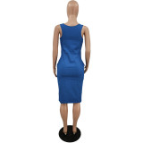 women's solid color tight fitting sexy tank dress