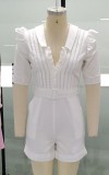 White Casual Jumpsuit - Belted - Spring