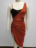 Women's Solid Sexy Sequin Slit Maxi Pleated One-Shoulder Evening Dress