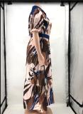 Summer Multi-Color Print Belted Loose Plus Size Women's Maxi Dress