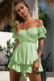 Jumpsuit Solid Color Fashion Sexy Off Shoulder Lantern Ruffle Sleeve Casual Summer Women's Shorts