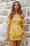 Jumpsuit Solid Color Fashion Sexy Off Shoulder Lantern Ruffle Sleeve Casual Summer Women's Shorts
