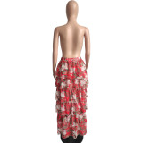 Falda larga de patchwork con estampado de gasa para mujer