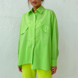 Autumn pure cotton loose fashion Casual trend Career Turndown Collar long-sleeved popular shirt women