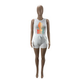 Women Character Print Bodysuit + Shorts Two-piece Set