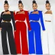 Women Fashion Solid Color Long Sleeve Wide Leg Pants Jumpsuit