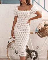 Ladies Elegant Fashion Lace Short Sleeve Maxi Dress