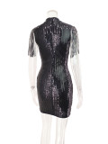 Women Fringed Sequin Sexy Backless Bodycon Dress