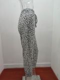 Summer Women Loose Leopard Print Tie-Up Pants