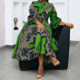Vestido de columpio de cintura alta con cordones y estampado de moda de mujer africana de talla grande