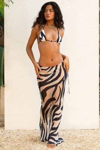 Bikini sexy con stampa di moda estiva da donna + abito con lacci in due pezzi