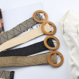 Cinturón trenzado de hierba de lino Cinturón decorativo con hebilla cuadrada redonda para mujer (MOQ 4)