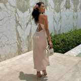 Ropa de mujer Nueva moda Patchwork Correa espalda baja sólido vestido largo