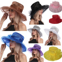 Cappello da donna in rete Cappello estivo in organza a tesa larga Cappello da spiaggia pieghevole resistente ai raggi UV