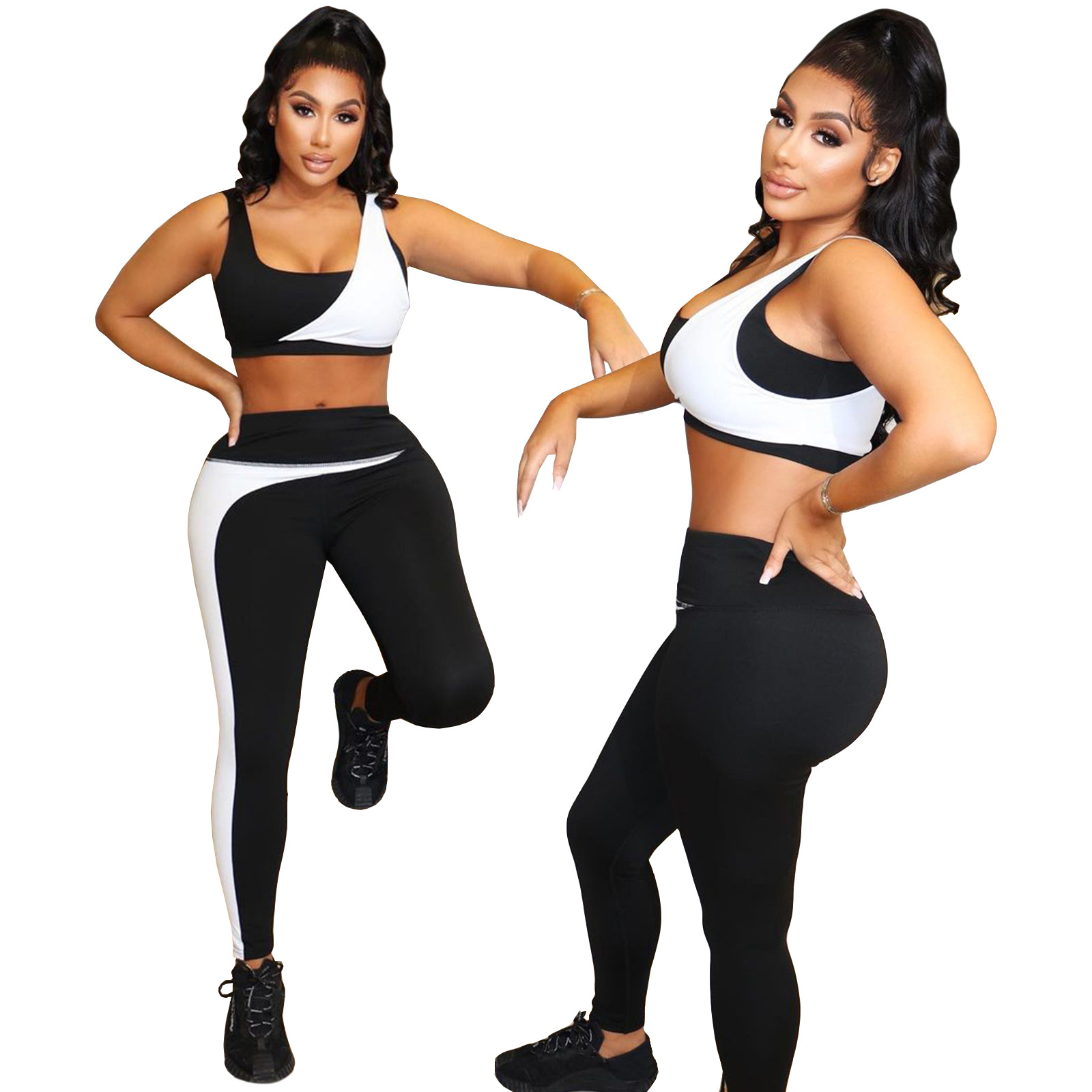 Women Clothes Fashion Casual Contrast Color Sleeveless Crop Tank Pants Two  Piece Set - The Little Connection