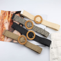 Cintura intrecciata in erba di lino Cintura decorativa con fibbia quadrata rotonda da donna (MOQ 4)
