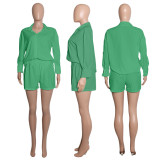 Femmes vêtements printemps/été mode simple boutonnage chemise à manches longues solide décontracté deux pièces ensemble de shorts