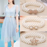 Cinturón de perlas para mujer, cinturón elástico con diamantes de imitación decorado a la moda, cinturón fino elegante (MOQ 2)