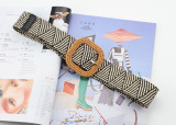 Cinturón trenzado de hierba de lino Cinturón decorativo con hebilla cuadrada redonda para mujer (MOQ 4)