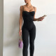 Women Clothes Fashion Sports Slim Cross Strap Backless Solid Color Fitted Jumpsuit
