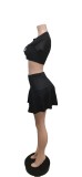 Moda Mujer Ropa Color sólido Posicionamiento Estampado Camiseta Falda corta plisada Conjunto de dos piezas