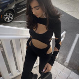 Summer Sexy Cutout Ripped Long Sleeve Ladies Casual Jumpsuit
