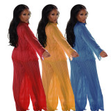 Femmes vêtements soutien-gorge Sexy transparent Cardigan pantalon large trois pièces ensemble