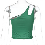 Ropa de mujer Moda de verano Camiseta sin mangas delgada con estampado de letras de un hombro y espalda baja