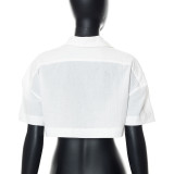 Vêtements pour femmes T-shirt blanc d'été Crop Top en coton à manches courtes