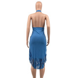 Vêtements pour femmes Automne Halter Neck Low Back Frange Robe moulante