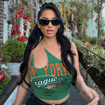 Kadın Giyim Yaz Modası Tek Omuz Mektubu Baskı Düşük Geri İnce Tank Top