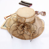 Sombrero de sol de malla de flores de verano, sombrero de playa con protección solar, sombrero de copa Formal de Organza para mujer