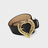 Cinturón de cuero con hebilla de moda con anillo de corazón de cuero vintage para mujer