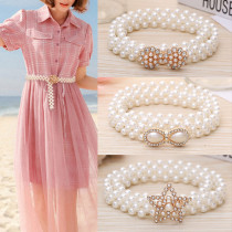 Cinturón de perlas para mujer, cinturón elástico con diamantes de imitación decorado a la moda, cinturón fino elegante (MOQ 2)