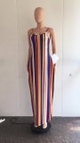 Vêtements pour femmes Beach Casual Loose Striped Strap Maxi Dress avec poches