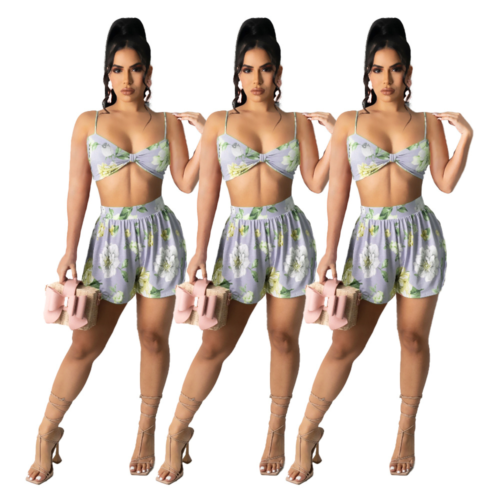 Women Fashion Printed Basketball Shorts Sexy Tank Top Two Piece Set - The  Little Connection