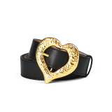 Cinturón de cuero con hebilla de moda con anillo de corazón de cuero vintage para mujer