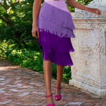 High Waist Patchwork Slim Fit Fringe Skirt Irregular Bodycon Party Pencil Skirt