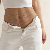 Sexy mehrschichtiger Quasten-Pailletten-Metallkettengürtel Trendiger Strand-Strass-Herzdruck dünne Körperkette