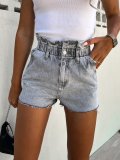 Shorts jeans feminino vintage cintura alta babados cintura elástica