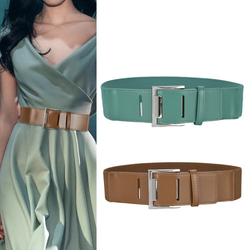 Wide belt elastic belt leather women  (MOQ 2)