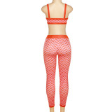 Summer Women's Sexy Low Cut Sling Tight Fitting Tank Top High Waist Printed Sports Pants Set