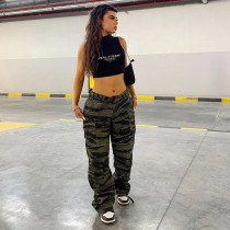 Fashion Street Style Women's Straight Loose Camo woven Casual Trousers