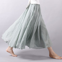 Jupe en lin de mode automne pour femmes lin couleur unie style ethnique jupe longue grande jupe balançoire