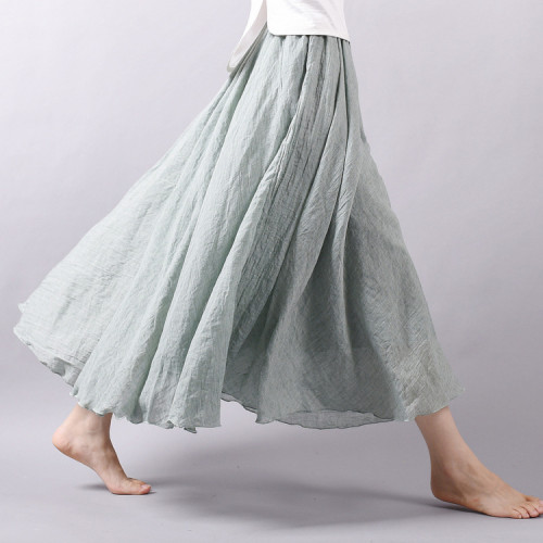 Falda de lino de moda de otoño para mujer, falda larga de estilo étnico de color sólido, falda larga con vuelo