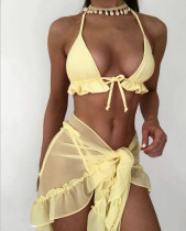 Mesh Cover-Ups Dreiteiliger, gesmokter Badeanzug-Bikini