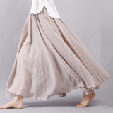 Women's autumn fashion linen skirt linen solid color ethnic style long skirt large swing skirt